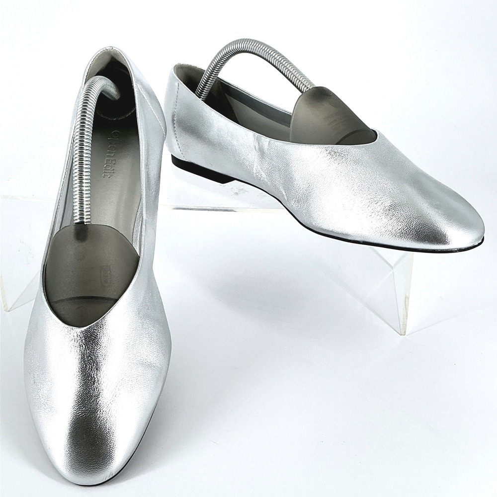 Open Edit Size 10 Silver Metallic Leather Pointed Ballet Flats NEW Madyson $80 - Picture 3 of 14
